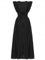Black Gothic Romantic Sexy Deep V-Neck Flutter Sleeve Long Dress