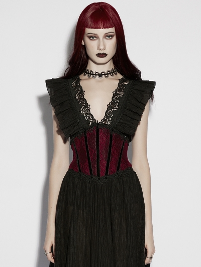 Red Gothic Embroidery Lace Spiked Corset Waistband