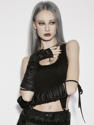Black Gothic Wasteland Ruched Rivet Strap Gloves