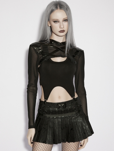 Black Gothic Punk Pullover Hooded Ultra Crop Top for Women