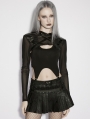 Black Gothic Punk Pullover Hooded Ultra Crop Top for Women