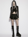 Black Gothic Punk Pullover Hooded Ultra Crop Top for Women