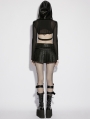 Black Gothic Punk Pullover Hooded Ultra Crop Top for Women