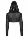 Black Gothic Punk Pullover Hooded Ultra Crop Top for Women