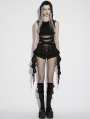 Black Gothic Wasteland Mesh Hooded Vest Top for Women