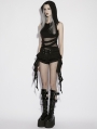 Black Gothic Wasteland Mesh Hooded Vest Top for Women