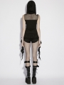 Black Gothic Wasteland Mesh Hooded Vest Top for Women