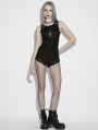 Black Gothic Moon Printed Vest Top for Women