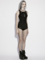 Black Gothic Moon Printed Vest Top for Women