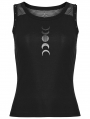 Black Gothic Moon Printed Vest Top for Women
