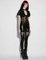 Black Gothic Embroidery Mesh Spliced Slim Fit Leggings for Women