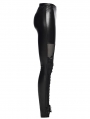 Black Gothic Embroidery Mesh Spliced Slim Fit Leggings for Women