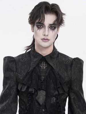 Black Retro Gothic Coffin Embroidered Lace Jabot