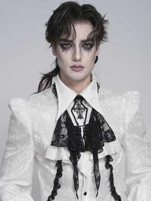 Black and White Retro Gothic Coffin Embroidered Lace Jabot