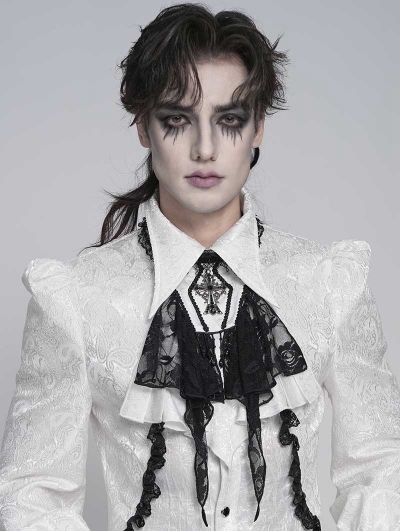 Black and White Retro Gothic Coffin Embroidered Lace Jabot