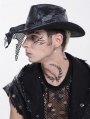 Black Punk Gothic Distressed Fishnet Cowboy Hat