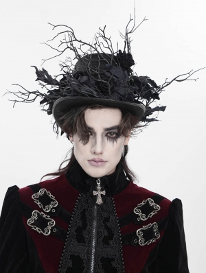 Black Victorian Gothic Rose Branch Top Hat