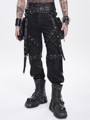 Black Gothic Punk Studded Strap Leather Belt with Bag