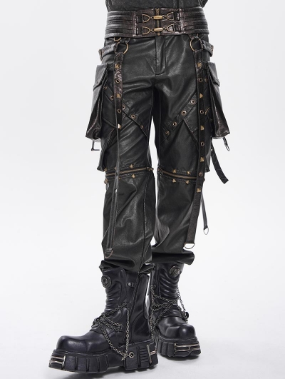 Brown Gothic Punk Studded Strap Leather Belt with Bag
