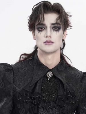 Black Victorian Gothic Lace Embroidery Beaded Jabot
