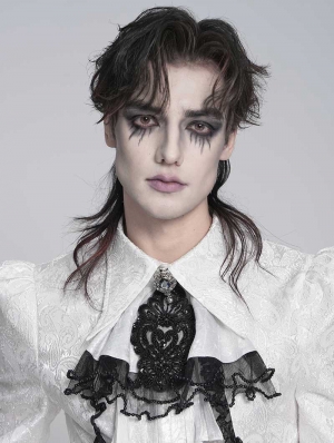 White and Black Victorian Gothic Lace Embroidery Beaded Jabot