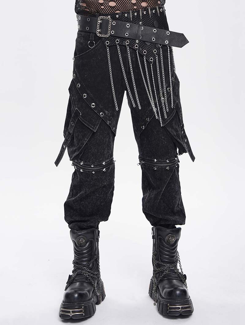 Black Gothic Punk Irregular Chain Tassel Belt for Men