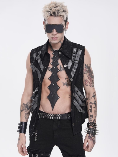 Black Gothic Punk Rivets Leather Choker Tie