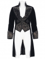 Black and Gold Brocade Retro Gothic Velvet Tailcoat for Men