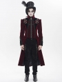 Red and Black Gothic Vintage Embroidered Velvet Tailcoat for Men