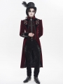 Red and Black Gothic Vintage Embroidered Velvet Tailcoat for Men