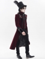 Red and Black Gothic Vintage Embroidered Velvet Tailcoat for Men
