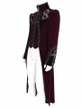 Red and Black Gothic Vintage Embroidered Velvet Tailcoat for Men