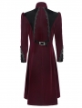 Red and Black Gothic Vintage Embroidered Velvet Tailcoat for Men