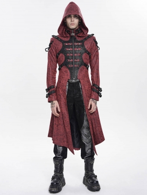 Red Gothic Punk Armor Buckled Zip-Up Jacket for Men