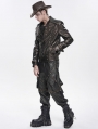 Brown Gothic Punk Asymmetric Zip Eyelet Lapel Jacket for Men