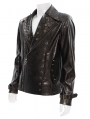 Brown Gothic Punk Asymmetric Zip Eyelet Lapel Jacket for Men