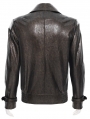 Brown Gothic Punk Asymmetric Zip Eyelet Lapel Jacket for Men