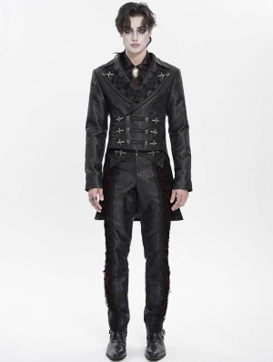 Black Gothic Retro Jacquard Pattern Tailcoat for Men
