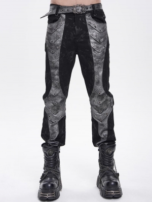 Black and Grey Patchwork Punk Gothic Pants for Men