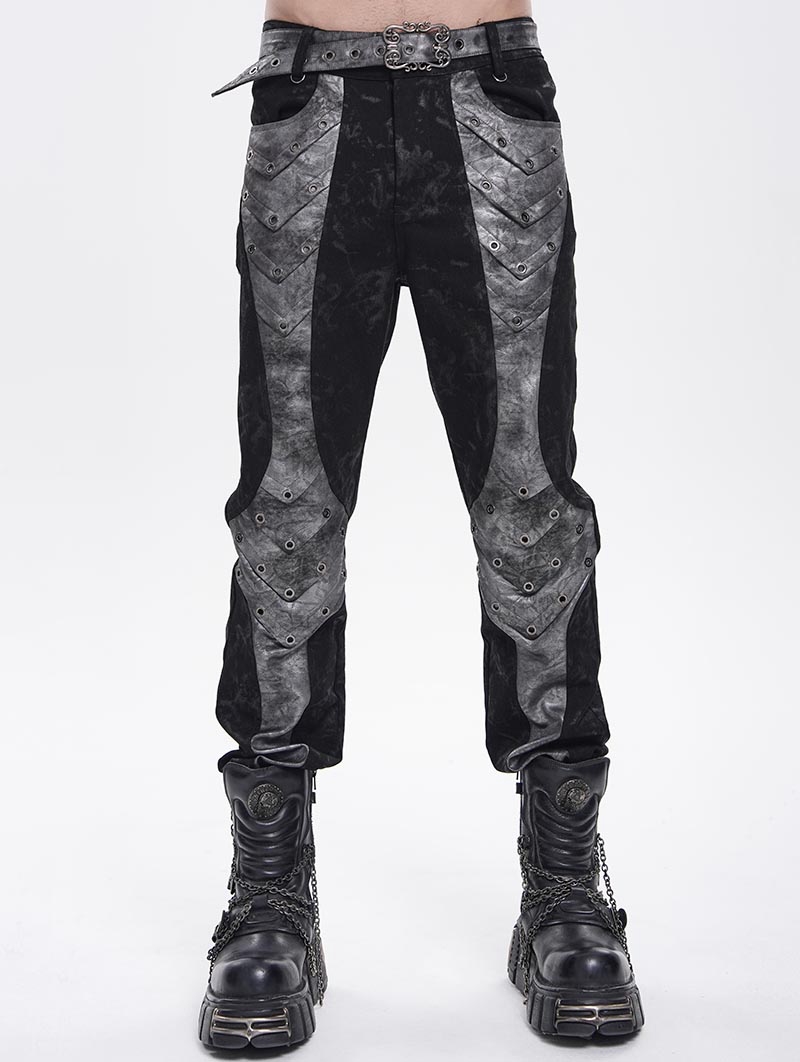 Black and Grey Patchwork Punk Gothic Pants for Men