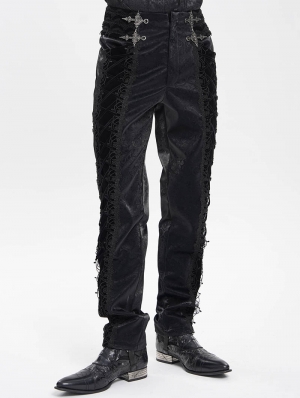Black Retro Gothic Embroidery Velvet Panel Pants for Men