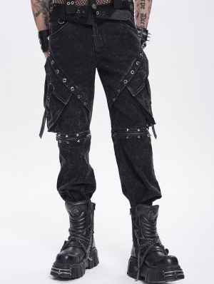 Black and Silver Studded Punk Gothic Detachable Pants for Men