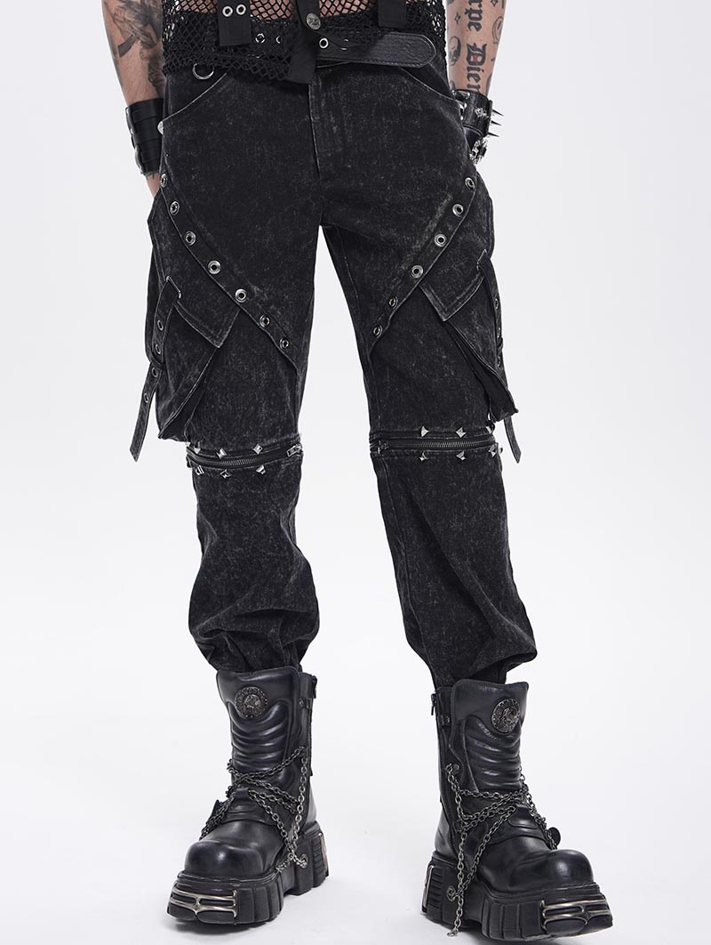 Black and Silver Studded Punk Gothic Detachable Pants for Men