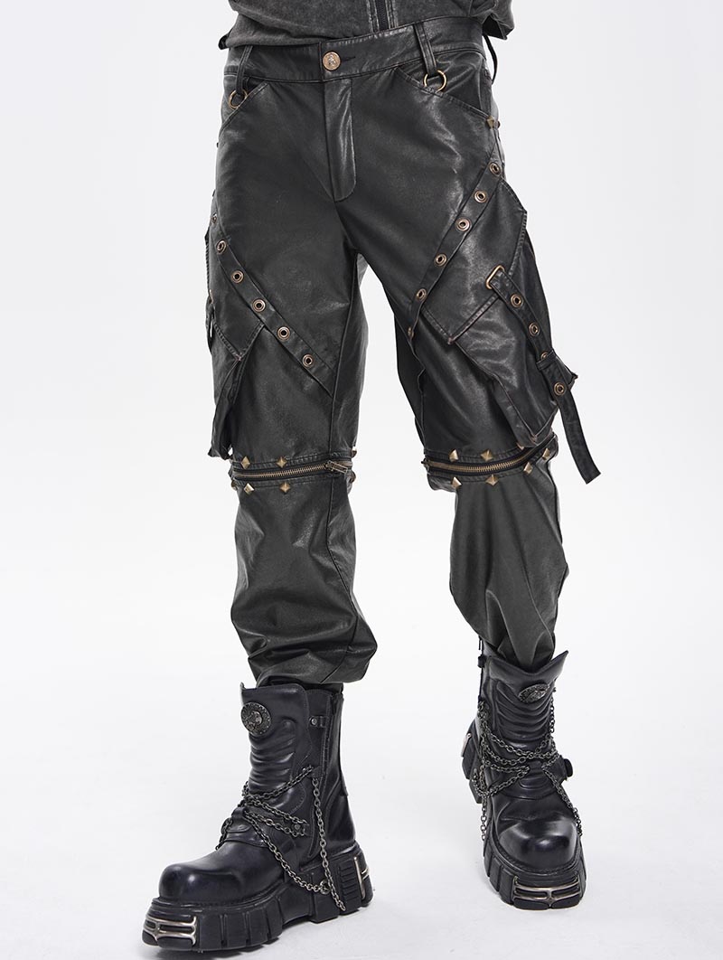 Black and Bronze Studded Punk Gothic Detachable Pants for Men
