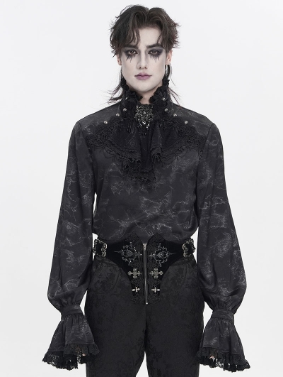 Black Gothic Victorian Ruffled Stand-Up Collar Shirt for Men