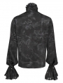 Black Gothic Victorian Ruffled Stand-Up Collar Shirt for Men