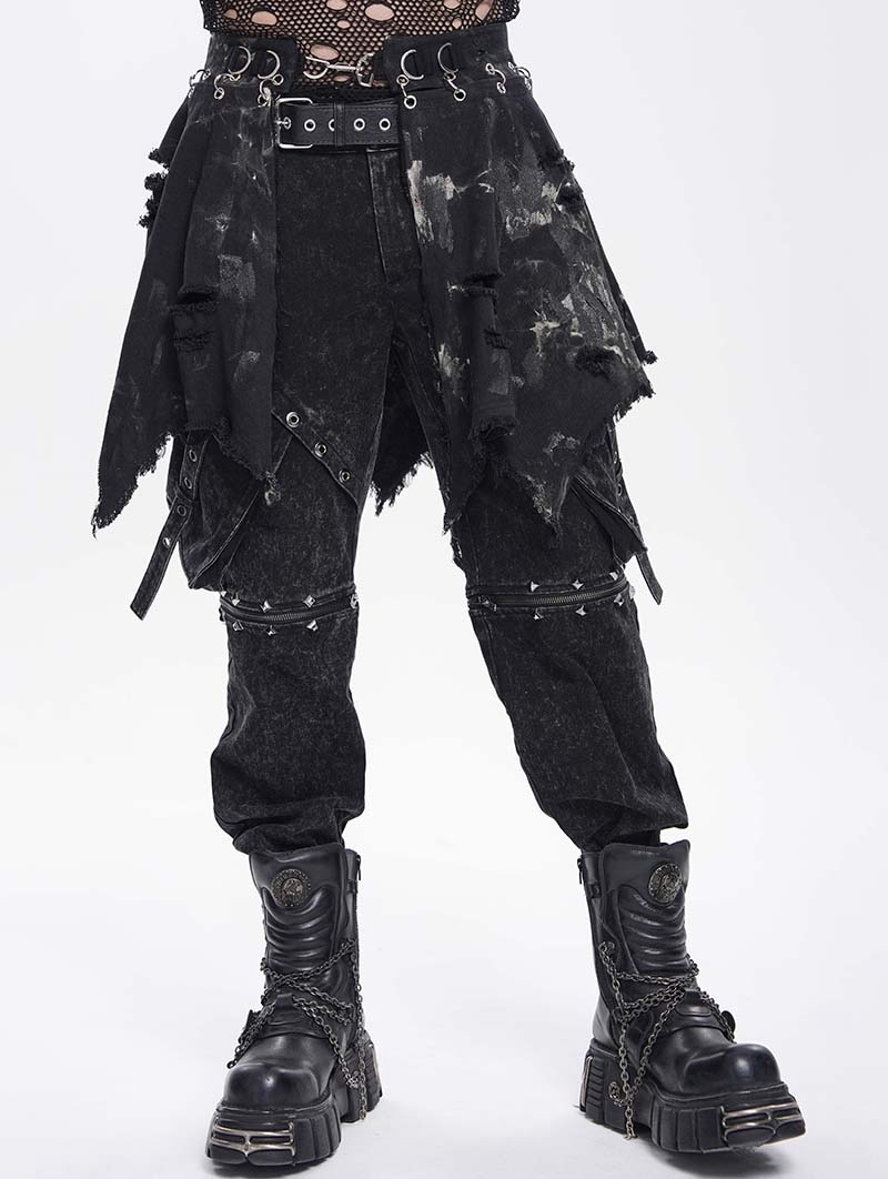 Black Gothic Punk Distressed Irregular Short Skirt for Men