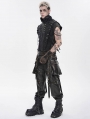 Black Gothic Punk Distressed Chain Waistcoat for Men
