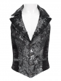 Silver and Black Retro Gothic Embroidery Jacquard Waistcoat for Men