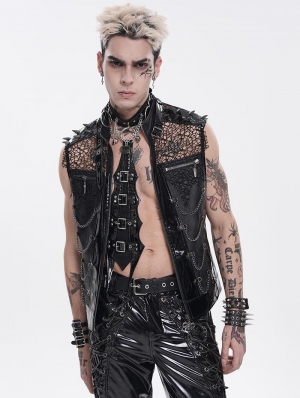 Black Gothic Punk Rock Spiked Leather Vest for Men